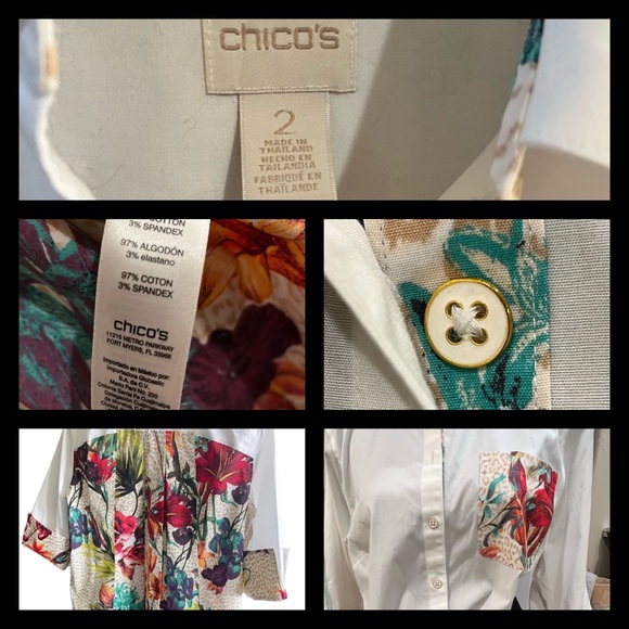 - CHICO’S NO-IRON Tropical Pleat-Back Shirt Size 2 Chico’s Size, US medium - Picture 3 of 10